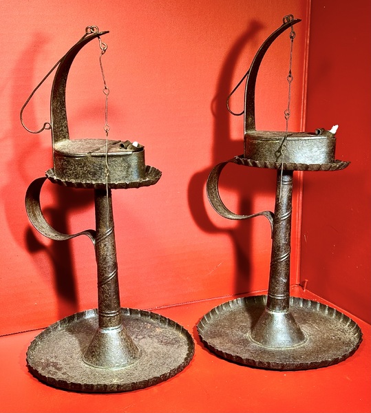 24-017.  Matched pair of Tidies & Betty Lamps